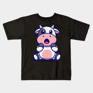 Cute Cow Surprised Cartoon Kids T-Shirt